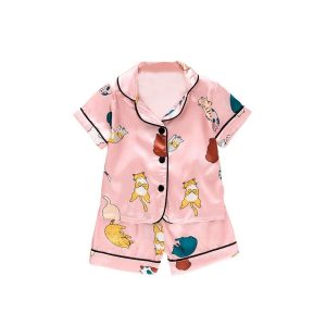 Pyjama à manches courtes rose motif chat pour enfants