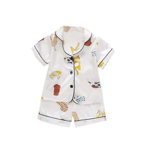 Pyjama à manches courtes blanc motif chat pour enfants