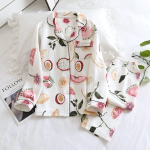 Pyjama japonais en coton à manches longues avec imprimé fruits