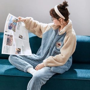 Pyjama bleu clair pour couple en polaire