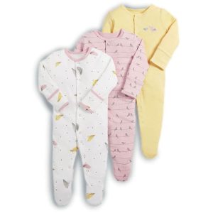 Pyjama combinaison 3 pièces avec imprimé plume et oiseaux pour bébé