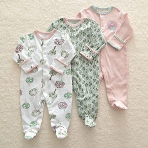 Pyjama combinaison 3 pièces à motif arbres et fleurs pour bébé