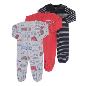 Pyjama combinaison 3 pièces à motif véhicules et rayures pour bébé