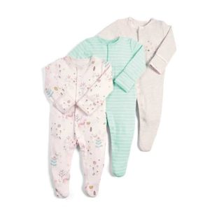 Pyjama combinaison bébé 3 pièces à motif floral et rayures