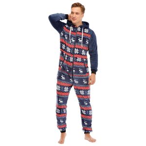 Pyjama combinaison Bleue imprimé en flanelle pour homme