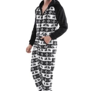 Pyjama combinaison Noire imprimé en flanelle pour homme