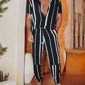 Pyjama combinaison rayée noir et blanc pour hommes