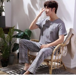 Pyjama courtes manches à carreaux pour homme