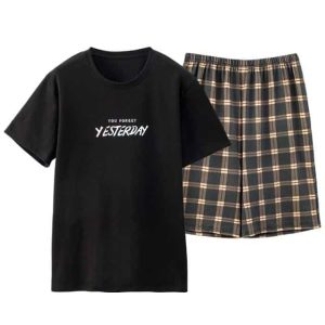 Pyjama d’été à carreaux noir pour homme