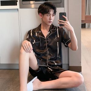 Pyjama d’été en soie noir pour homme