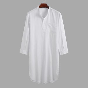 Pyjama été homme robe de nuit blanche en coton