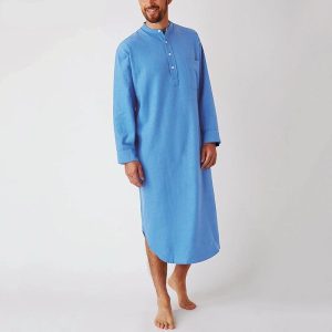 Pyjama été homme robe de nuit bleue en coton