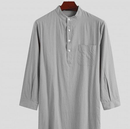Pyjama été homme robe de nuit grise en coton – Image 2