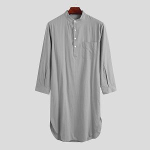 Pyjama été homme robe de nuit grise en coton