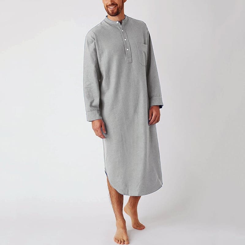 Pyjama été homme robe de nuit grise en coton – Image 3