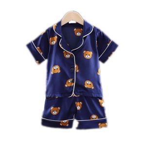 Pyjama d’été bleu en coton motif ours pour enfants