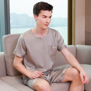 Pyjama gris en satin pour hommes