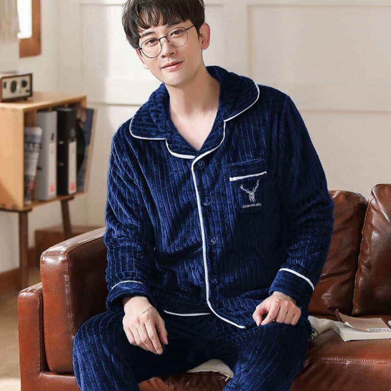 Pyjama en polyester pour homme motif ligné – Image 2