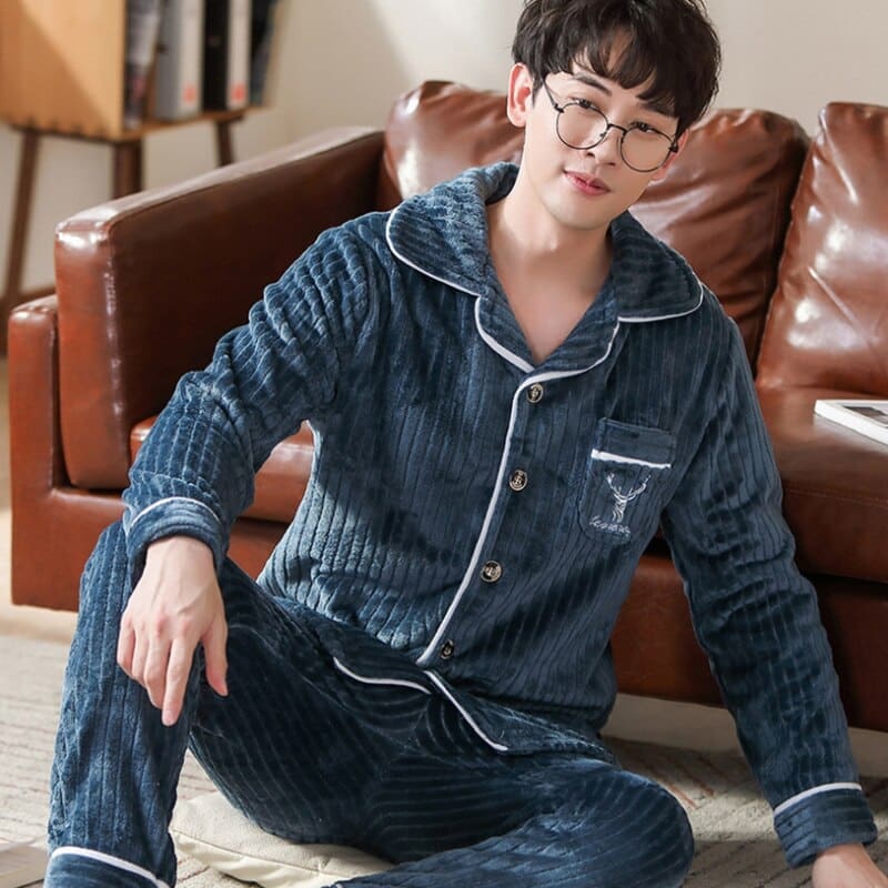 Pyjama en polyester pour homme motif ligné – Image 5