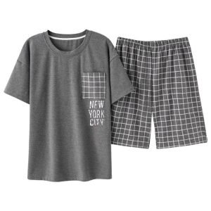 Pyjama gris en coton à manches courtes pour hommes