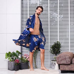 Pyjama kimono deux pièces en satin avec imprimé dragon