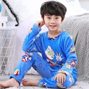 Pyjama bleu en flanelle à motif super-héros pour garçon