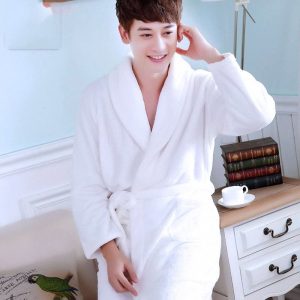 Pyjama peignoir blanc en flanelle pour homme