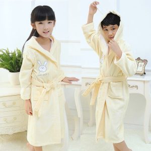 Pyjama peignoir lapin jaune en coton pour enfants