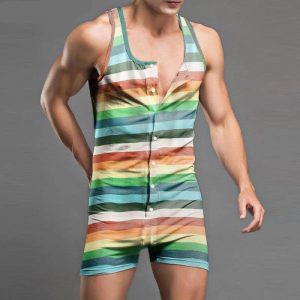 Pyjama rayé en combinaison avec col rond pour homme