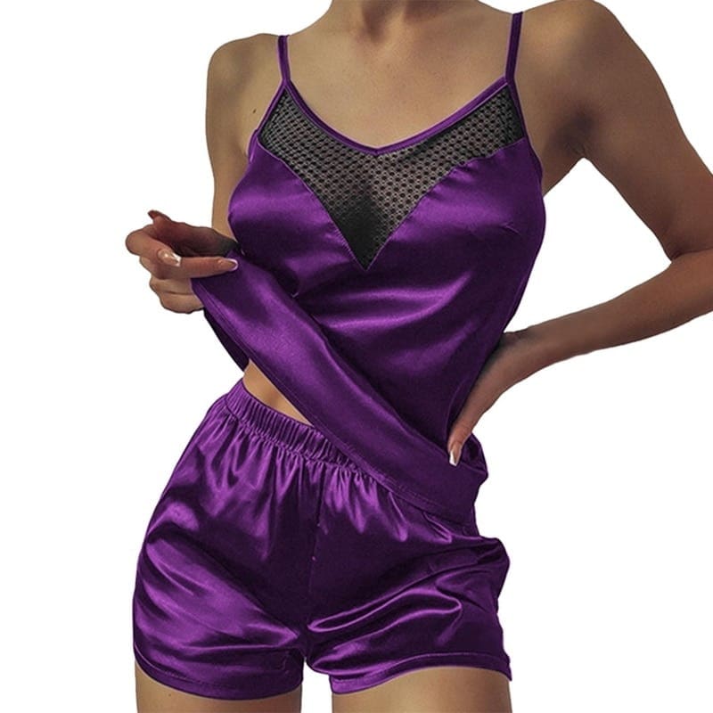 Pyjama sexy en satin de soie et dentelle pour femmes – Image 5