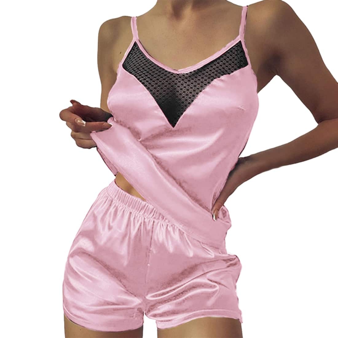 Pyjama sexy en satin de soie et dentelle pour femmes – Image 6