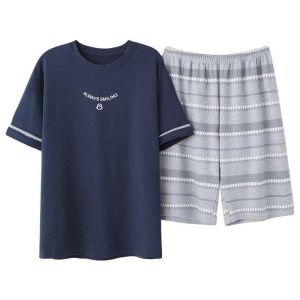 Pyjama t-shirt et short avec inscription Always smiling pour hommes