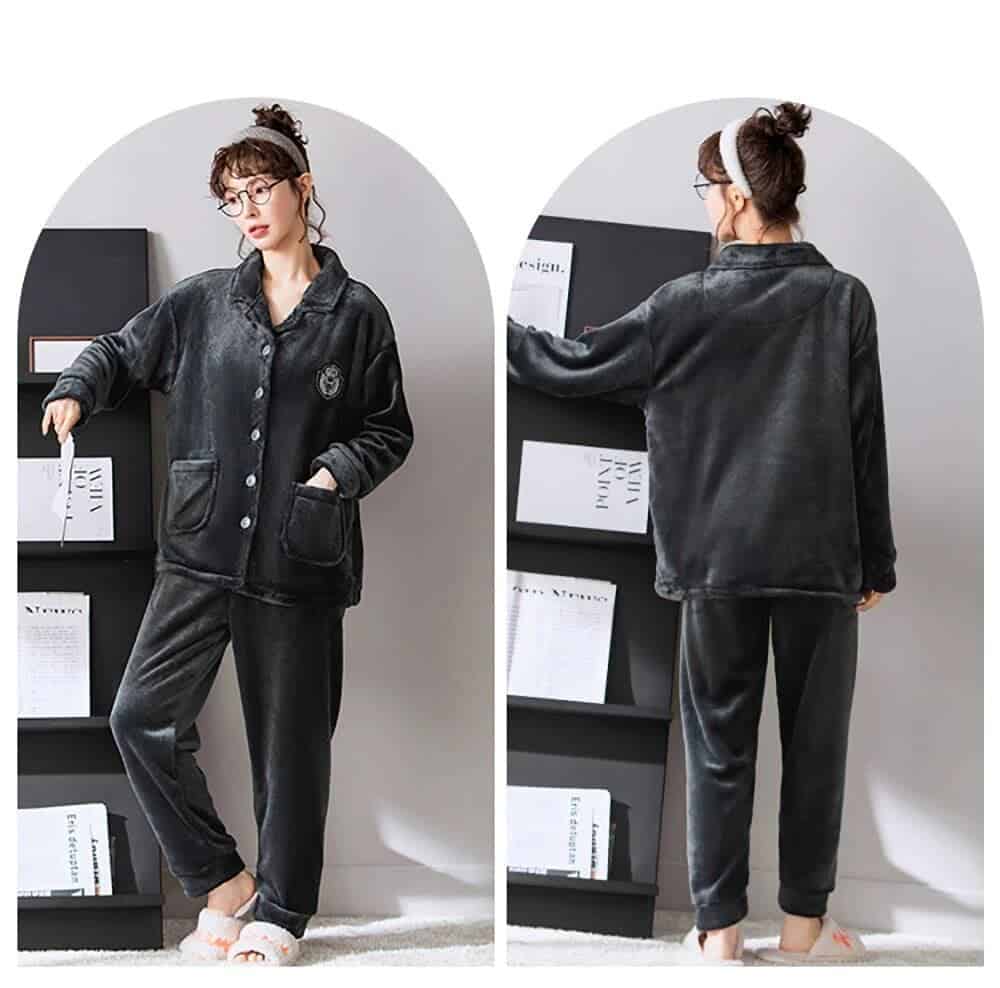 Pyjama uni en polaire avec col pour couple – Image 4