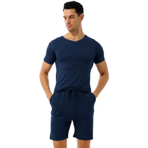 Pyjashort homme à manches courtes et col en V pour hommes