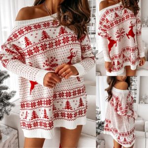 Robe pull de noël manches longues pour femmes