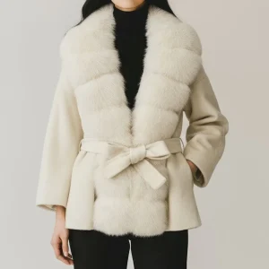 Veste col en fourrure beige