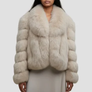 Veste fourrure femme beige