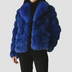 Veste fourrure femme bleu