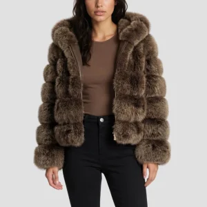 Veste fourrure femme chocolat