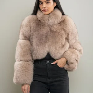 Veste fourrure femme marron clair