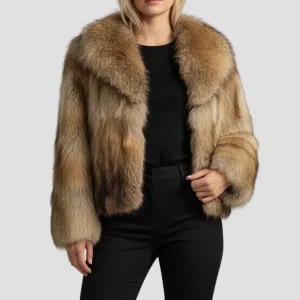 Veste fourrure femme renard marron