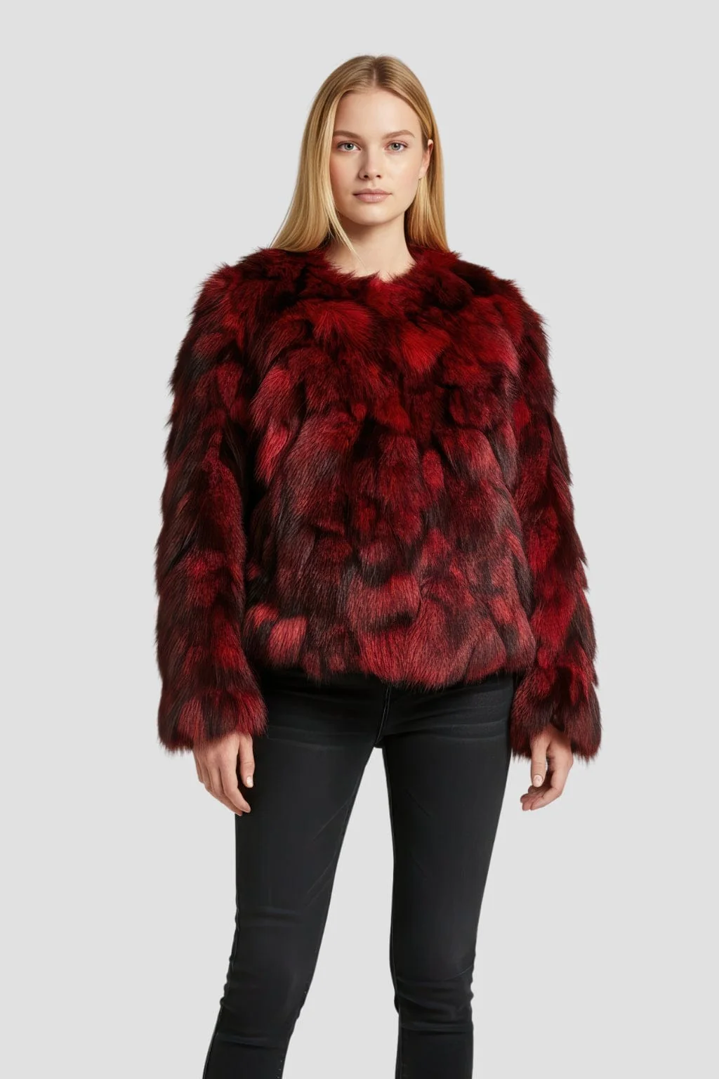 Veste fourrure femme rouge – Image 2