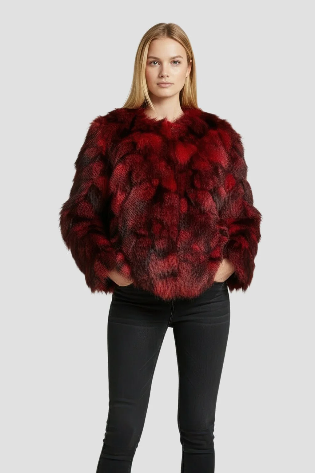 Veste fourrure femme rouge – Image 4