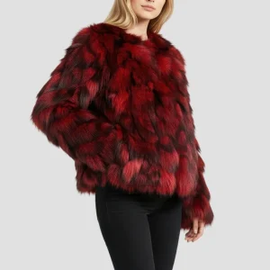 Veste fourrure femme rouge