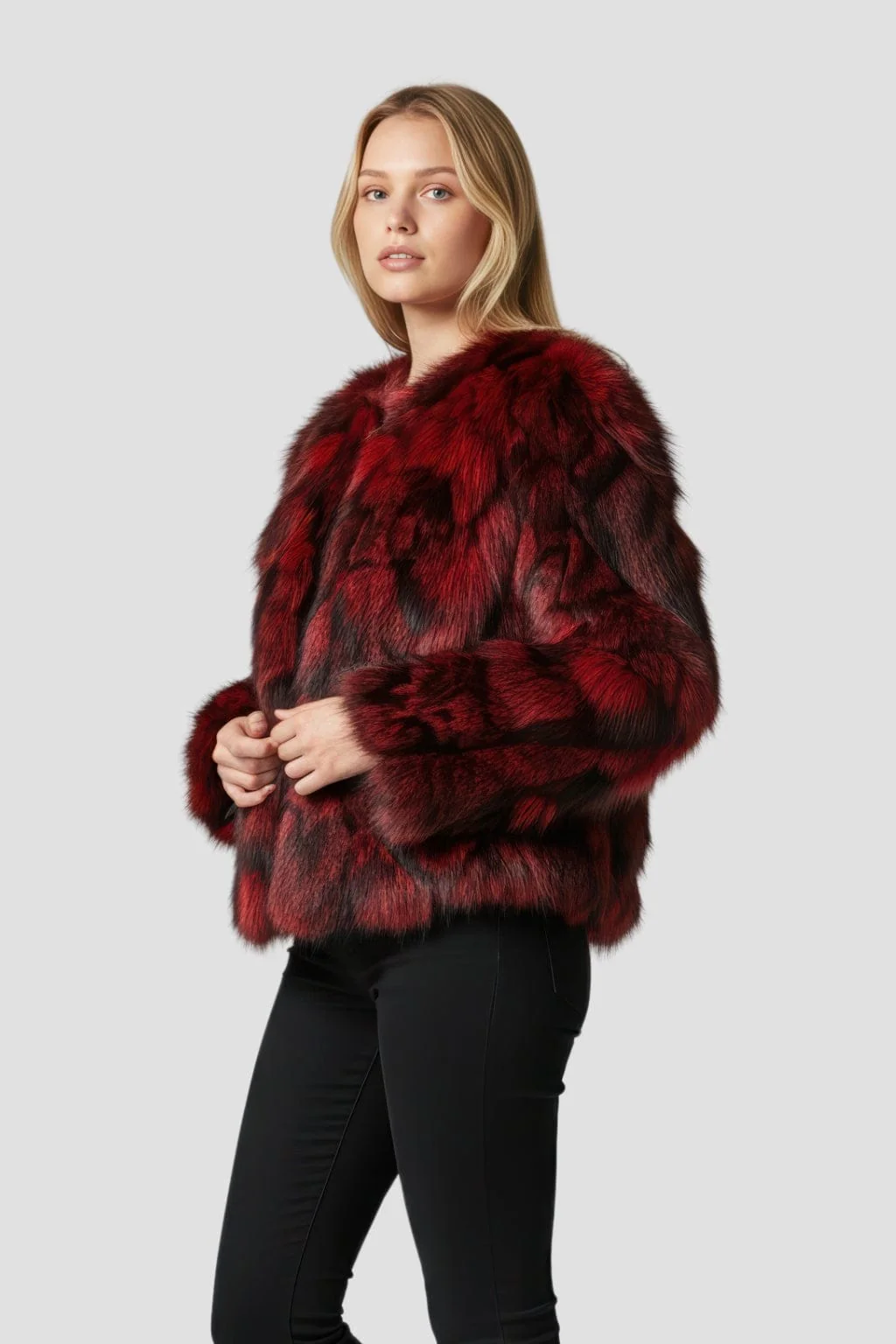 Veste fourrure femme rouge – Image 3