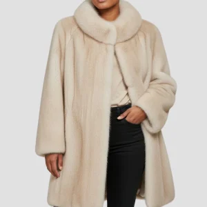 Veste fourrure femme vison beige