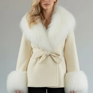 Veste fourrure mouton beige