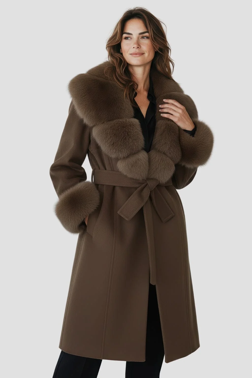 Veste longue en fourrure marron – Image 3