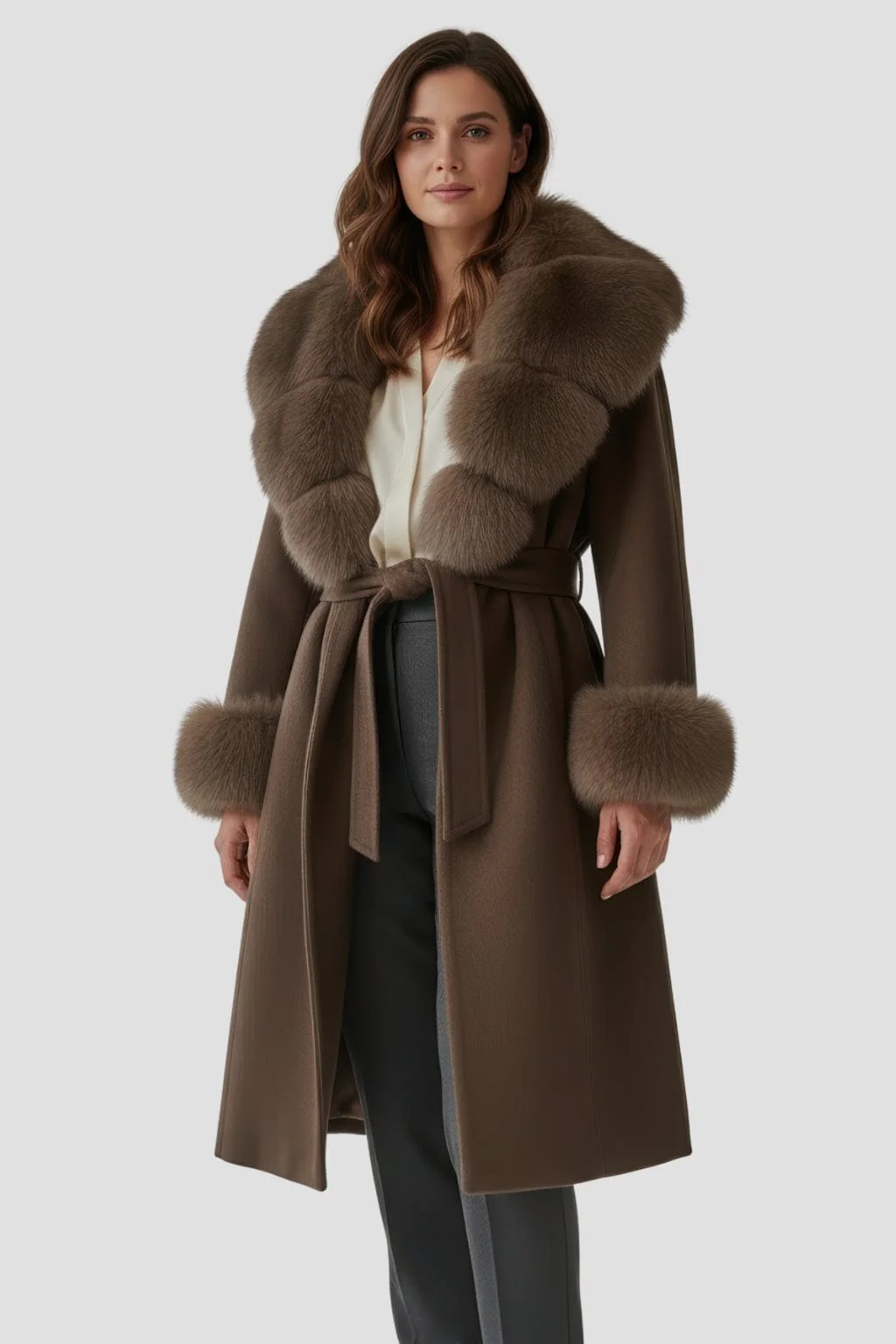 Veste longue en fourrure marron – Image 2